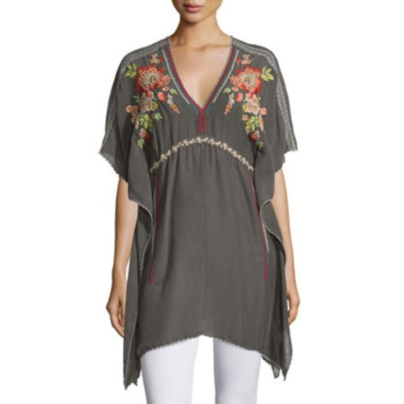 Johnny Was Cherise V-Neck Embroidered Poncho Tunic Multicolor Floral Rayon S - Picture 1 of 9